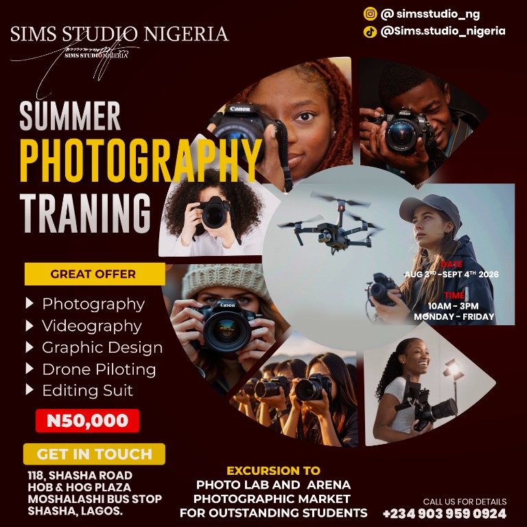 Sims Studio Nigeria summer photography training flyer