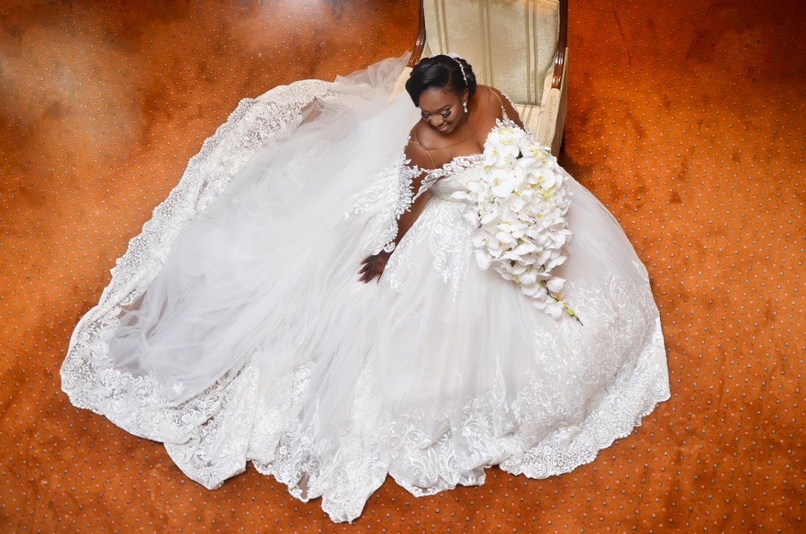 Bride in a white wedding gown